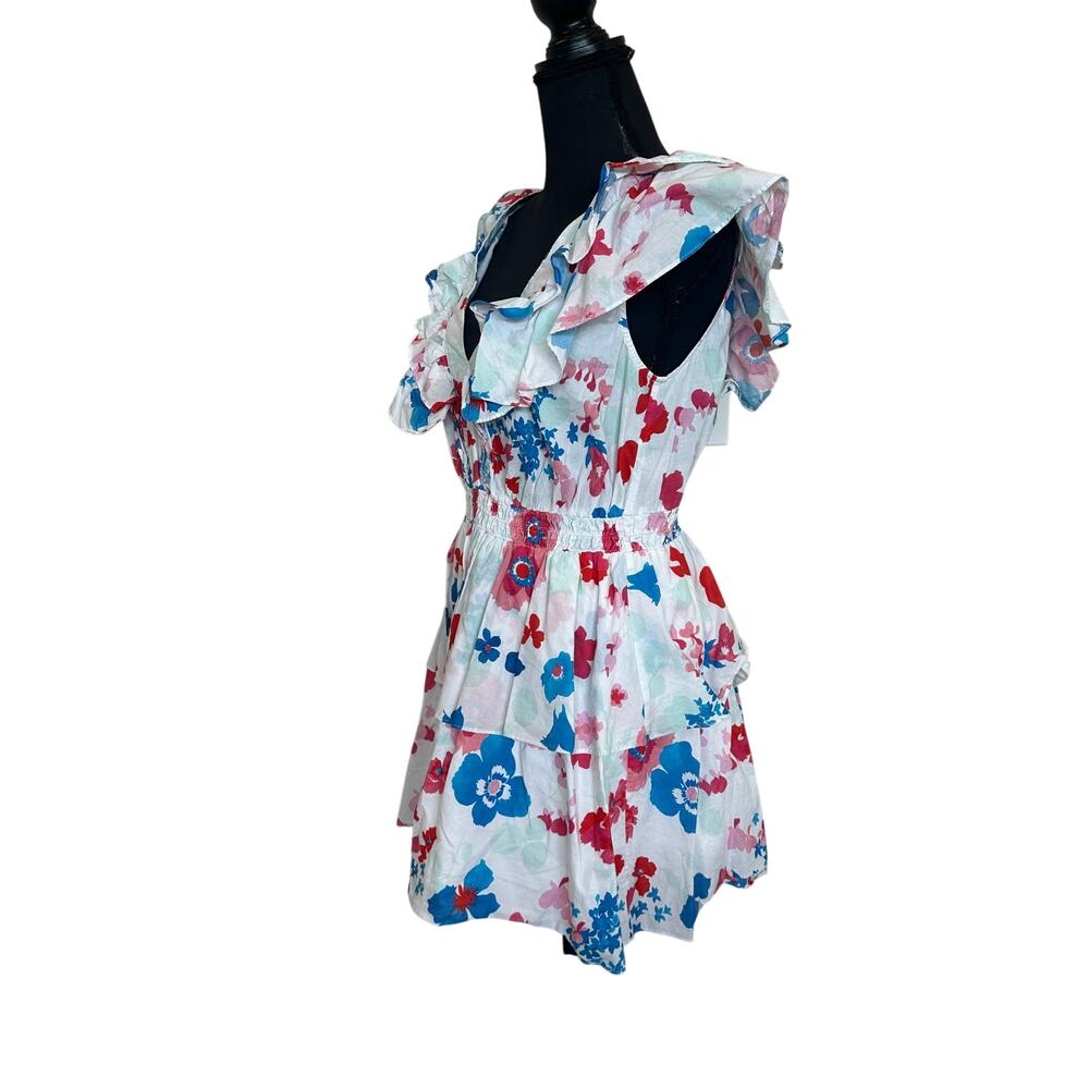 Peter Som Red White Blue Mini Dress SIZE 14 Cotton Ruffle Cottage Designer $355 - Picture 14 of 16
